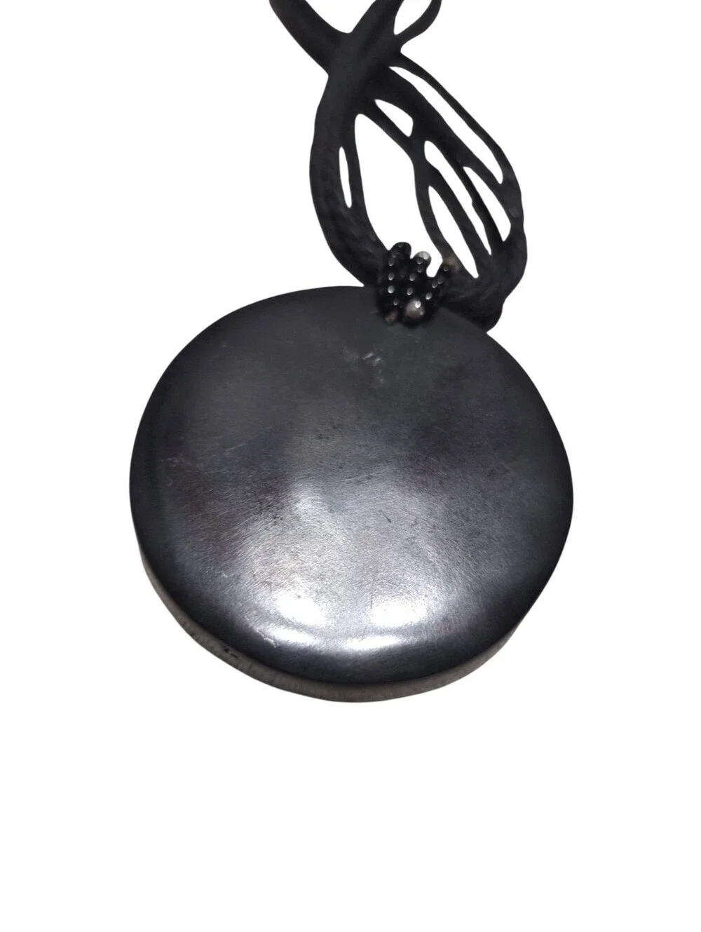 Black Corded Large Round Pendant Necklace Bohemian Statement Piece ARTSY TEACHER